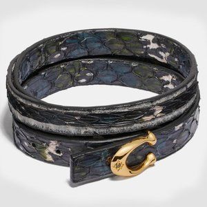 COACH NWT SIGNATURE Triple Wrap Leather Bracelet Snake Embossed C buckle